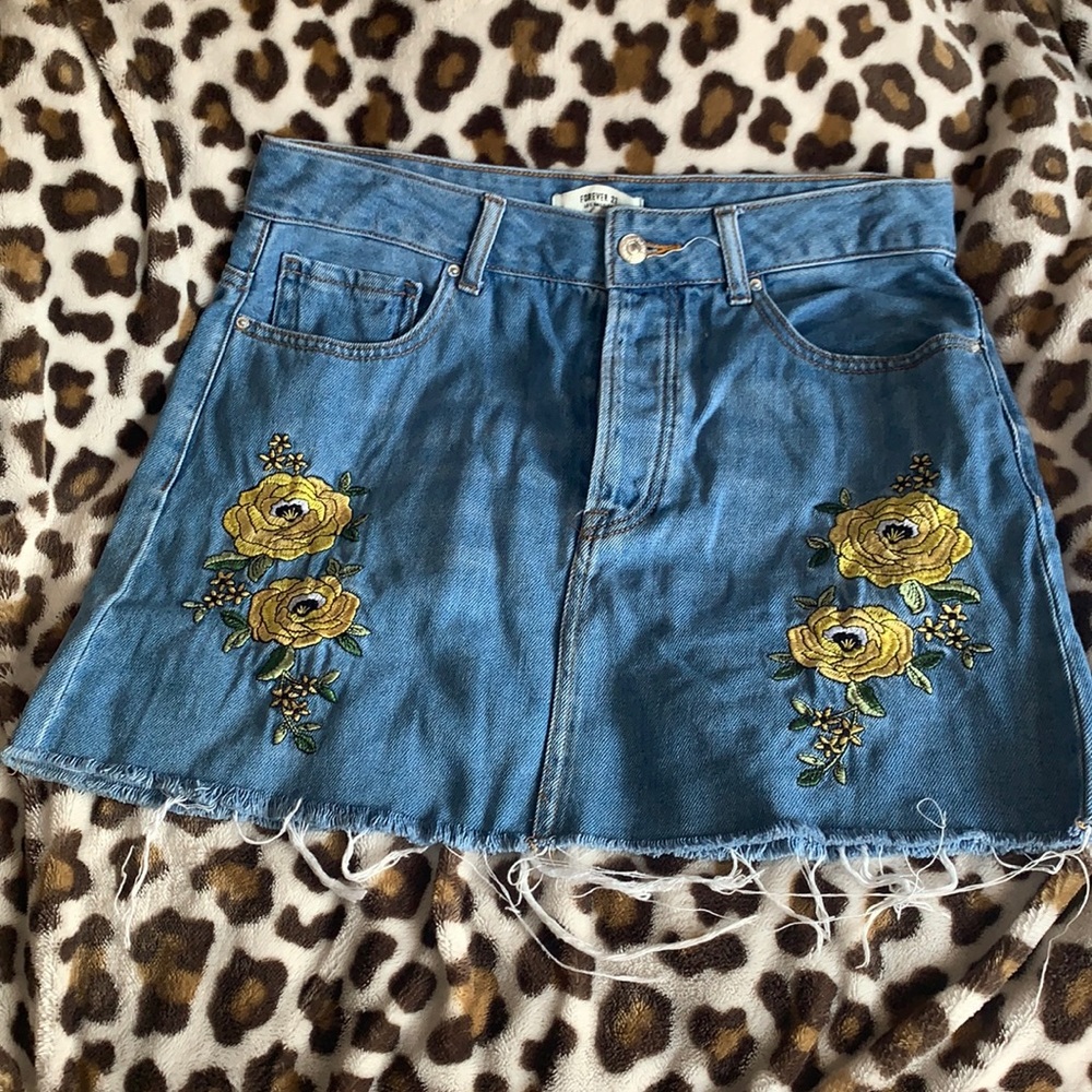 Denim Skirt with floral detailing